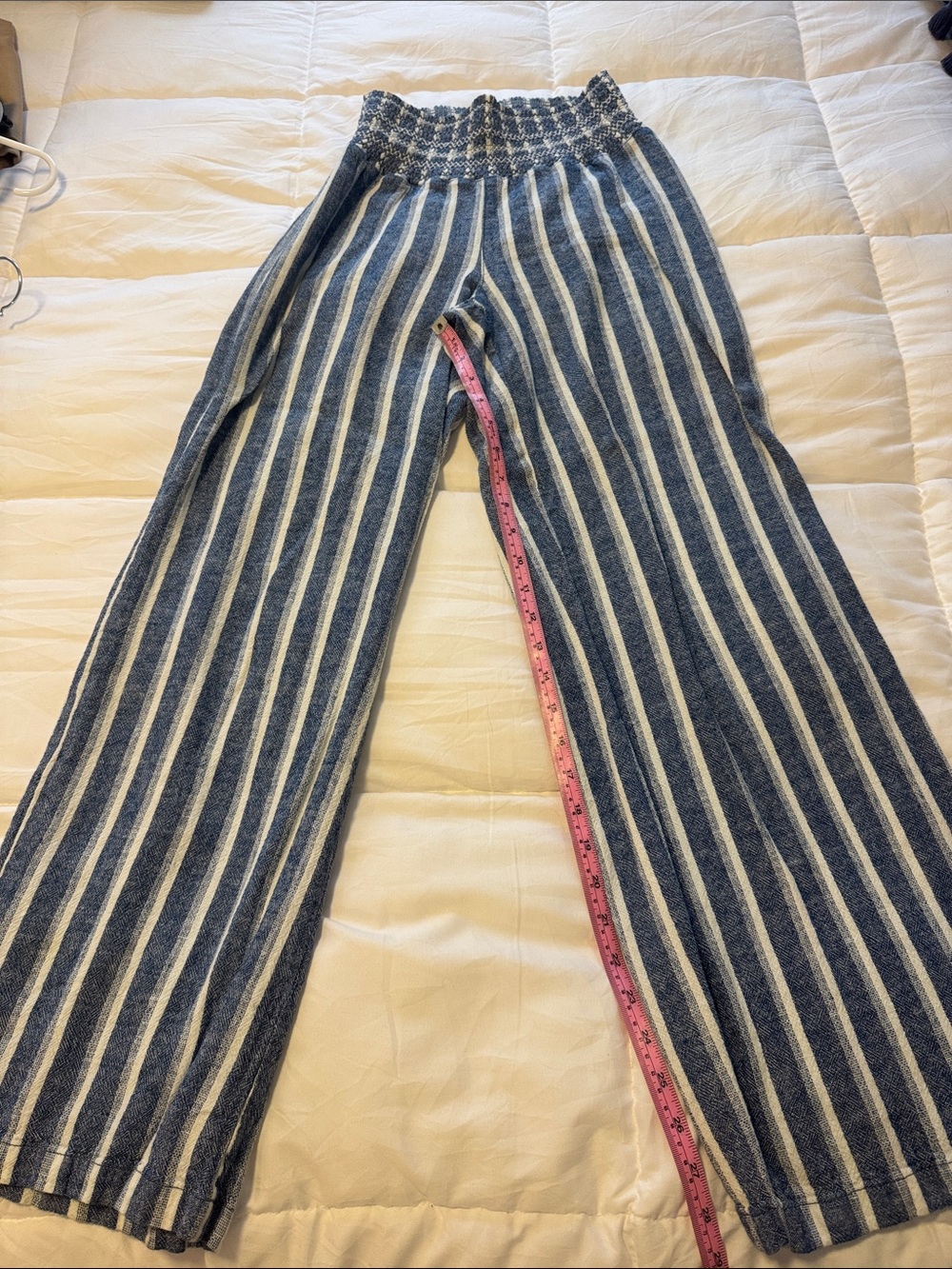 Rewash Navy and White Vertical-Strip Wide-Leg pants